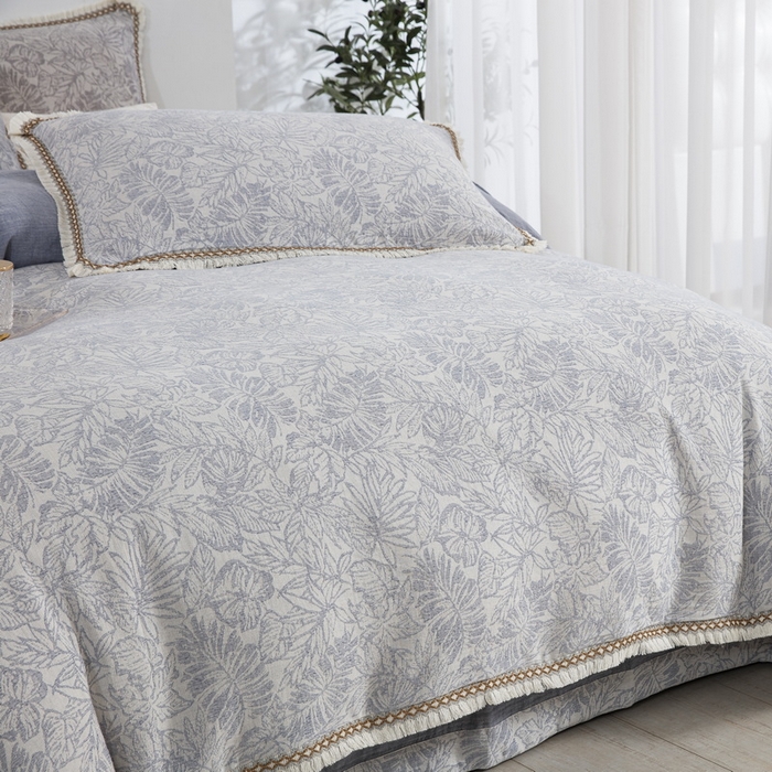 91家纺网 家纺一手货源 找家纺 鲁爱 2025新款全棉三层纱流苏款四件套 知心-蓝