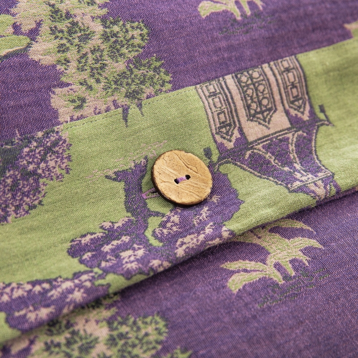 91家纺网 家纺一手货源 找家纺 鲁爱 2025新款全棉色织双层纱纽扣款四件套 蓝调-紫