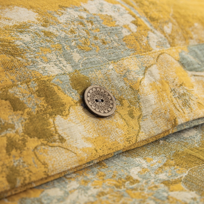 91家纺网 家纺一手货源 找家纺 鲁爱 2025新款全棉色织双层纱纽扣款四件套 流光溢彩-黄