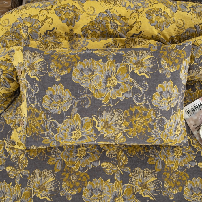 91家纺网 家纺一手货源 找家纺 鲁爱 2025新款全棉色织双层纱纽扣款四件套 花絮-黑金