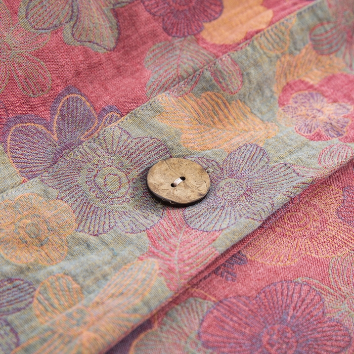 91家纺网 家纺一手货源 找家纺 鲁爱 2025新款全棉色织双层纱纽扣款四件套 花影重叠-粉