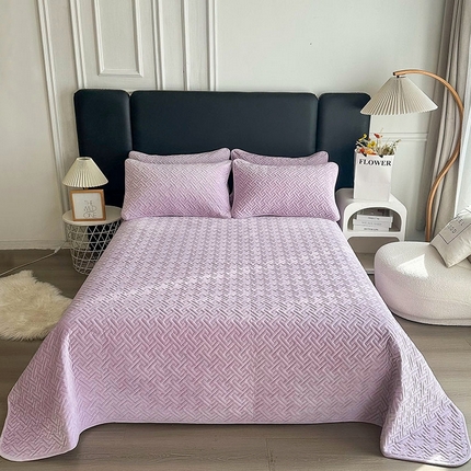 恋绒家纺 2025新款高克重240克宝宝绒床盖一面绒一面棉床罩 优雅紫