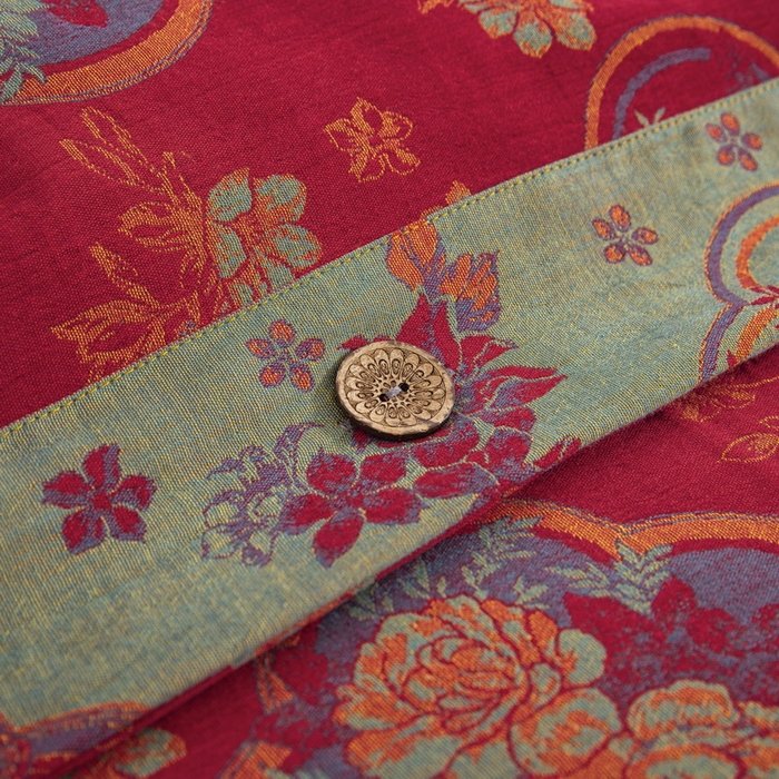 91家纺网 家纺一手货源 找家纺 鲁爱 2025新款全棉色织双层纱纽扣款四件套 金玉满堂-红