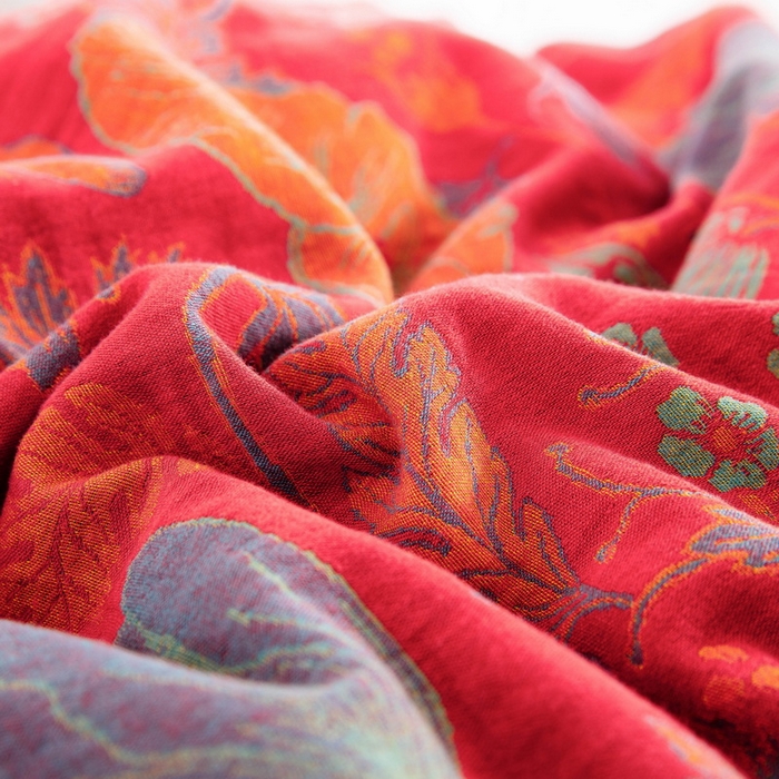 91家纺网 家纺一手货源 找家纺 鲁爱 2025新款全棉色织双层纱纽扣款四件套 虞美人-红