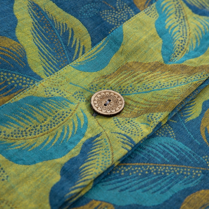 91家纺网 家纺一手货源 找家纺 鲁爱 2025新款全棉色织双层纱纽扣款四件套 叶语柔情-兰