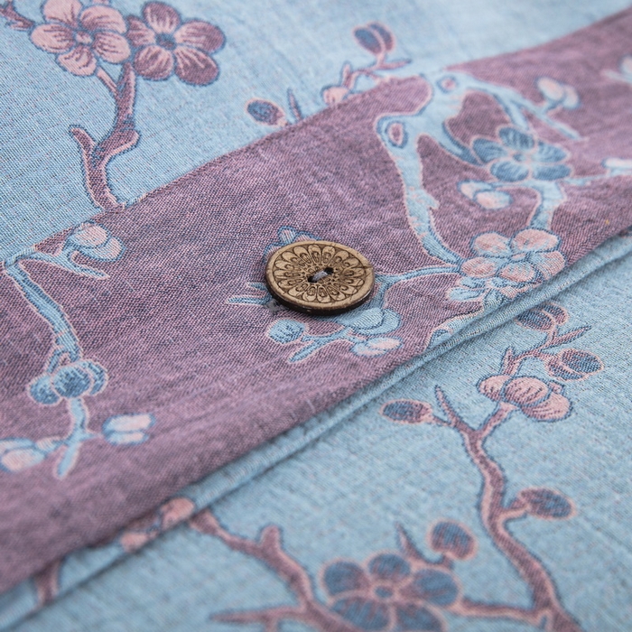 91家纺网 家纺一手货源 找家纺 鲁爱 2025新款全棉色织双层纱纽扣款四件套 梅醉春秋-兰