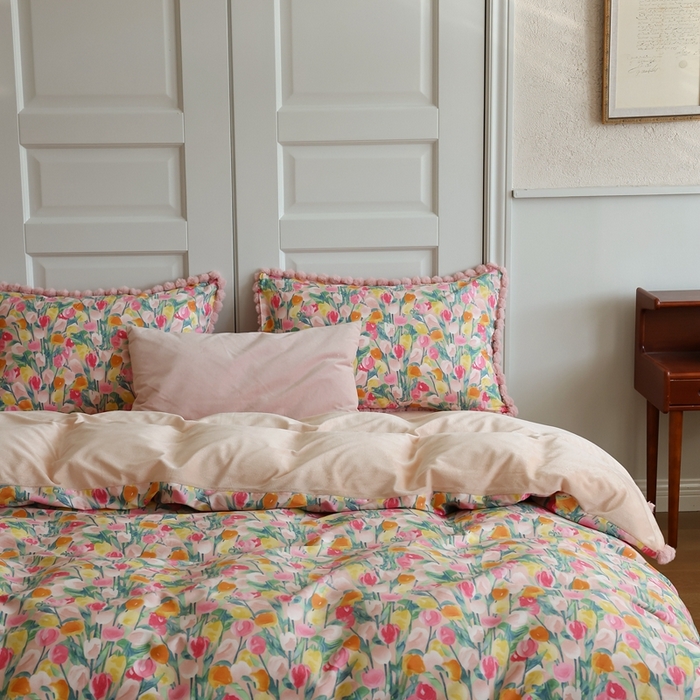 91家纺网 家纺一手货源 找家纺 棉眠 2024新款棉加绒毛球款四件套第二批 玫瑰故事（棉加绒）