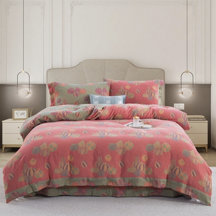 91家纺网 家纺一手货源 找家纺 （总）鲁爱 2025新款全棉色织双层纱纽扣款四件套