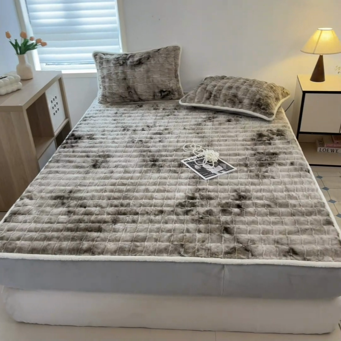 91家纺网 家纺一手货源 找家纺 琪格格纺织 2024新款加厚320克兔毛绒全包床笠 兔毛绒床笠-月石灰