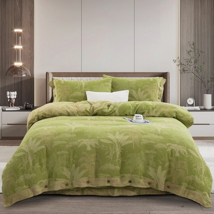 91家纺网 家纺一手货源 找家纺 （总）鲁爱 2025新款全棉色织双层纱纽扣款四件套