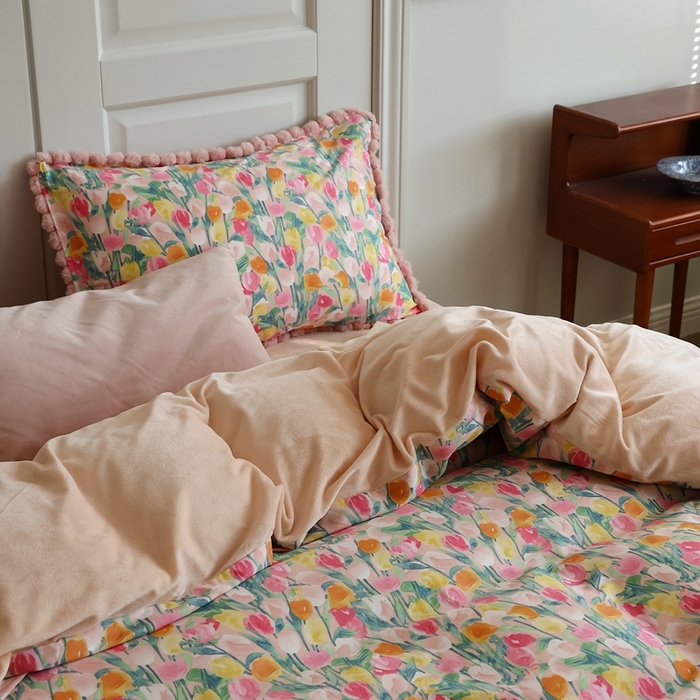 91家纺网 家纺一手货源 找家纺 棉眠 2024新款棉加绒毛球款四件套第二批 玫瑰故事（棉加绒）