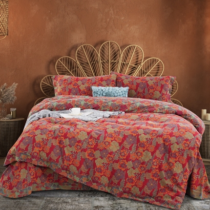 91家纺网 家纺一手货源 找家纺 （总）鲁爱 2025新款全棉色织双层纱纽扣款四件套