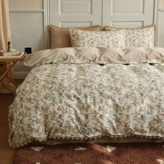 91家纺网 家纺一手货源 找家纺 棉眠 2024新款棉加绒毛球款四件套第二批 秋茗（棉加绒）