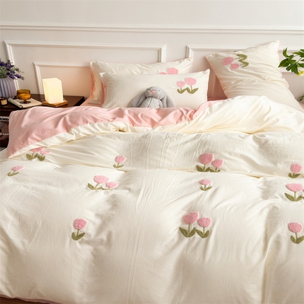 91家纺网 家纺一手货源 找家纺 多品家纺 2024新款水洗棉毛巾绣【单被套】郁见花海 郁见花海白+粉
