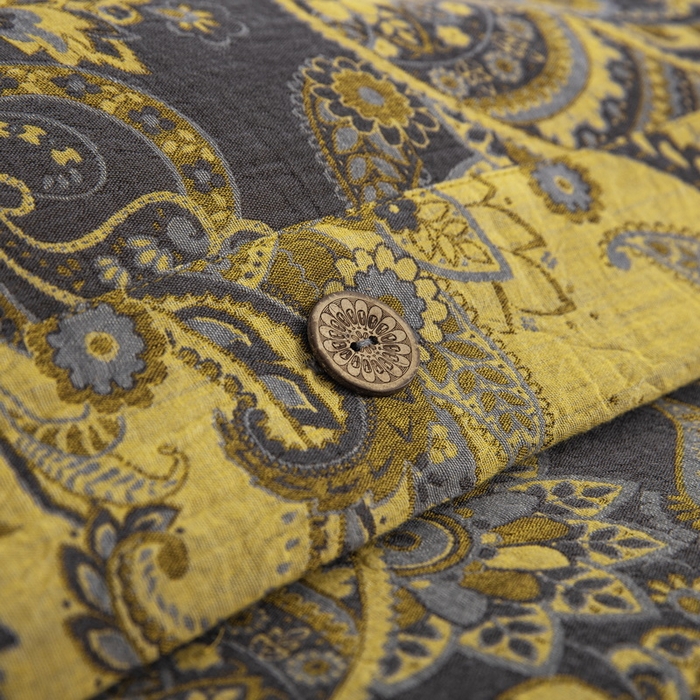 91家纺网 家纺一手货源 找家纺 鲁爱 2025新款全棉色织双层纱纽扣款四件套 莲年有鱼-黑金