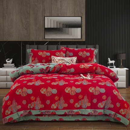 91家纺网 家纺一手货源 找家纺 （总）鲁爱 2025新款全棉色织双层纱纽扣款四件套