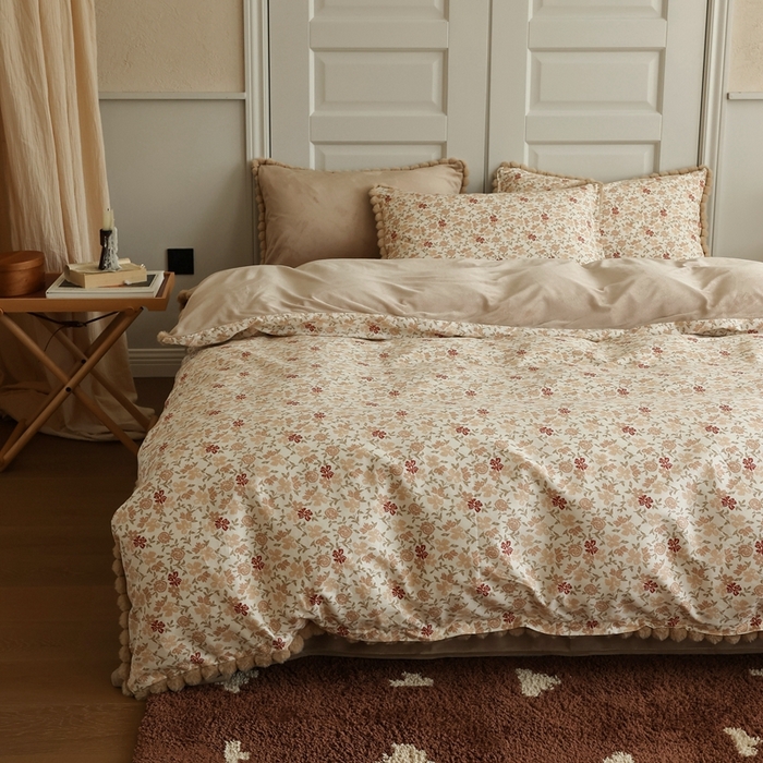 91家纺网 家纺一手货源 找家纺 棉眠 2024新款棉加绒毛球款四件套第二批 红茶（棉加绒）