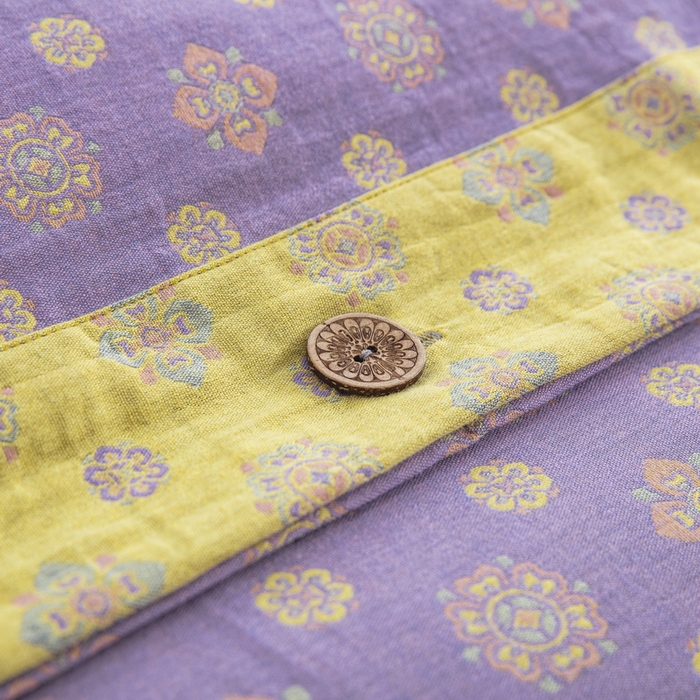 91家纺网 家纺一手货源 找家纺 鲁爱 2025新款全棉色织双层纱纽扣款四件套 幸福星-浅紫