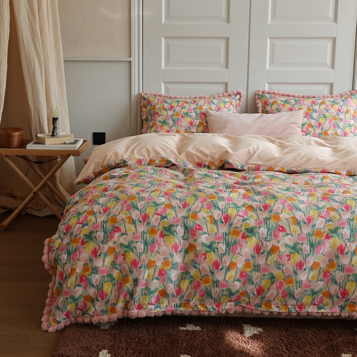 91家纺网 家纺一手货源 找家纺 棉眠 2024新款棉加绒毛球款四件套第二批 玫瑰故事（棉加绒）