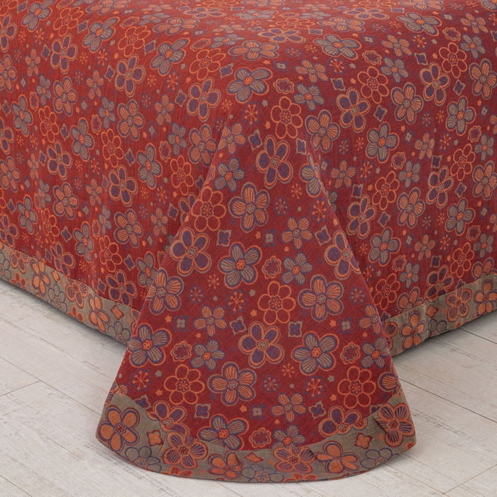 91家纺网 家纺一手货源 找家纺 鲁爱 2025新款全棉色织双层纱纽扣款四件套 泽丽-酒红