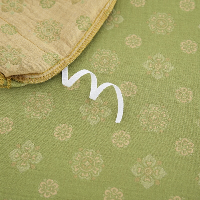 91家纺网 家纺一手货源 找家纺 鲁爱 2025新款全棉色织双层纱纽扣款四件套 幸福星-绿