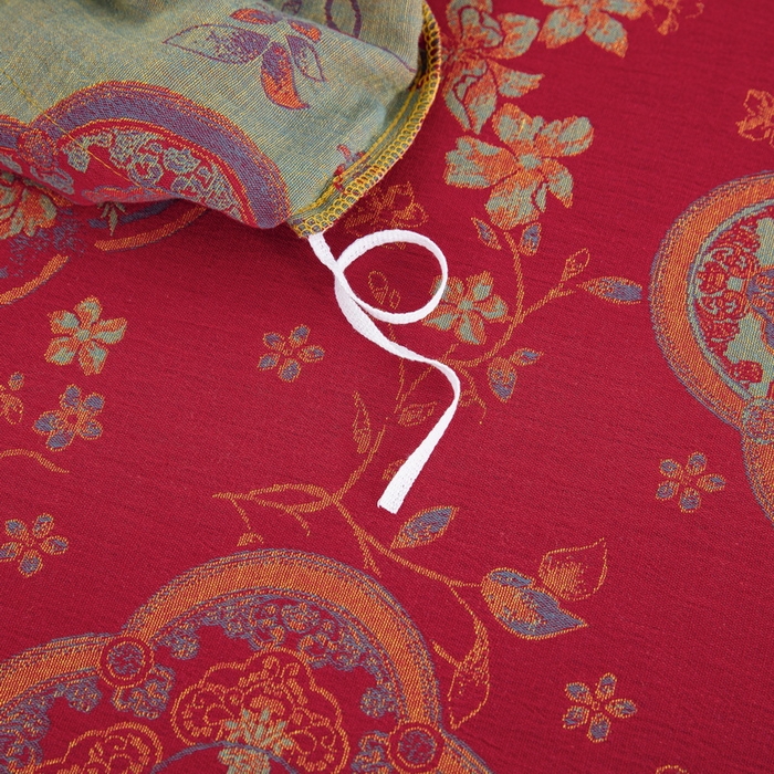 91家纺网 家纺一手货源 找家纺 鲁爱 2025新款全棉色织双层纱纽扣款四件套 金玉满堂-红