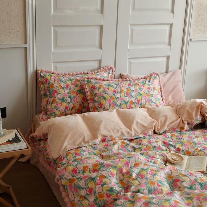 91家纺网 家纺一手货源 找家纺 棉眠 2024新款棉加绒毛球款四件套第二批 玫瑰故事（棉加绒）