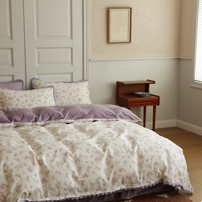 91家纺网 家纺一手货源 找家纺 棉眠 2024新款棉加绒毛球款四件套第二批 粉红雪山（棉加绒）