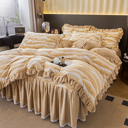 91家纺网 家纺一手货源 找家纺 （总）雪夫人 2024新款A类雕花绒牛奶绒床裙款四件套