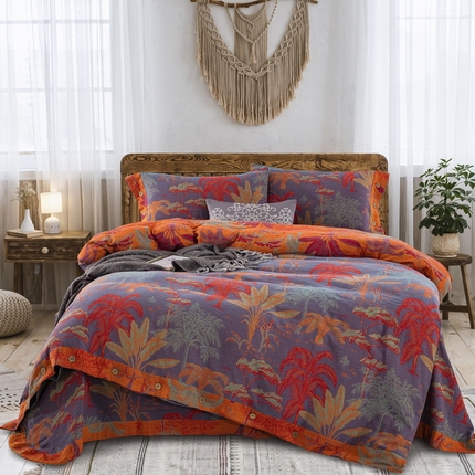 91家纺网 家纺一手货源 找家纺 （总）鲁爱 2025新款全棉色织双层纱纽扣款四件套