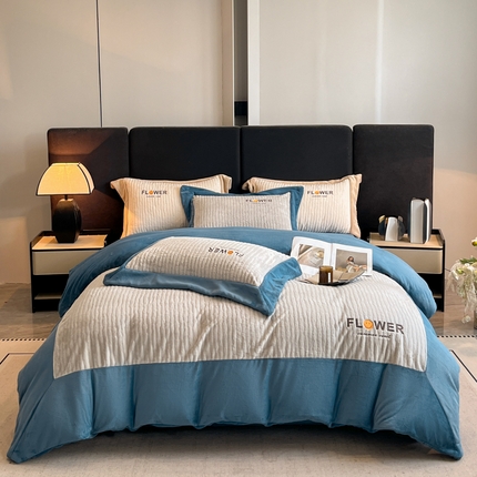 91家纺网 家纺一手货源 找家纺 （总）博纳家纺 2024新款水貂绒绣花撞色四件套系列