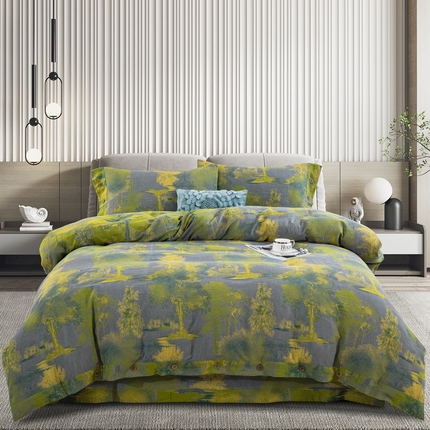 91家纺网 家纺一手货源 找家纺 （总）鲁爱 2025新款全棉色织双层纱纽扣款四件套