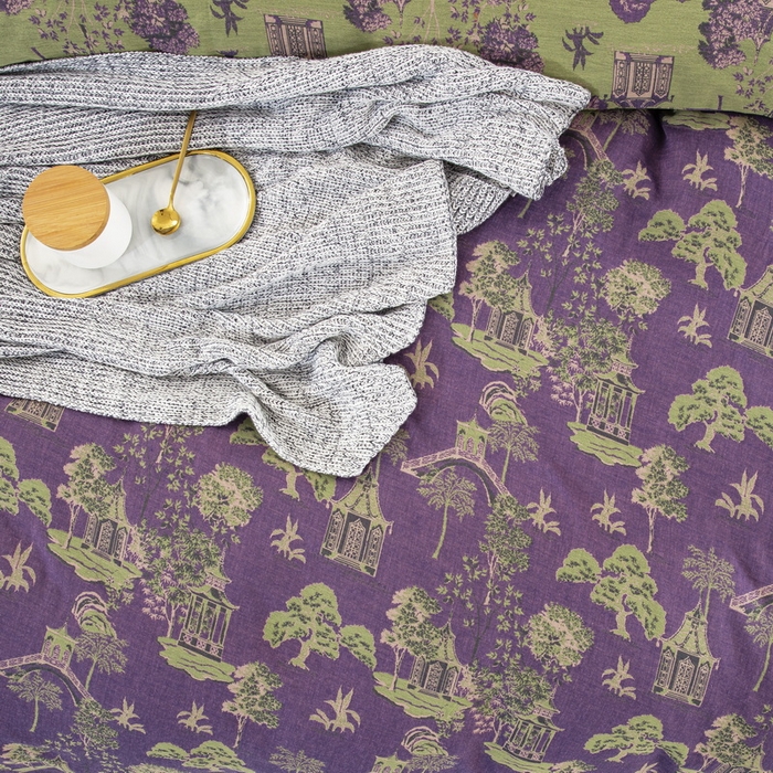 91家纺网 家纺一手货源 找家纺 鲁爱 2025新款全棉色织双层纱纽扣款四件套 蓝调-紫