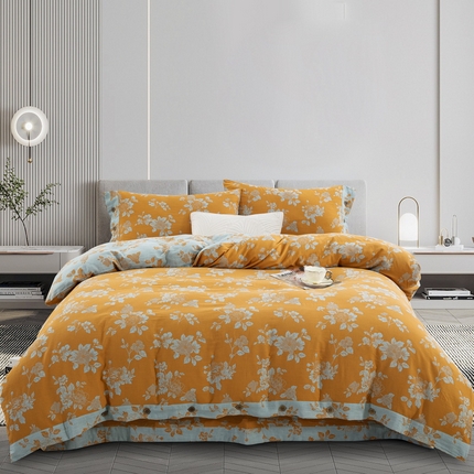 91家纺网 家纺一手货源 找家纺 （总）鲁爱 2025新款全棉色织双层纱纽扣款四件套