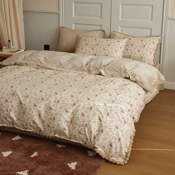 91家纺网 家纺一手货源 找家纺 棉眠 2024新款棉加绒毛球款四件套第二批 红茶（棉加绒）