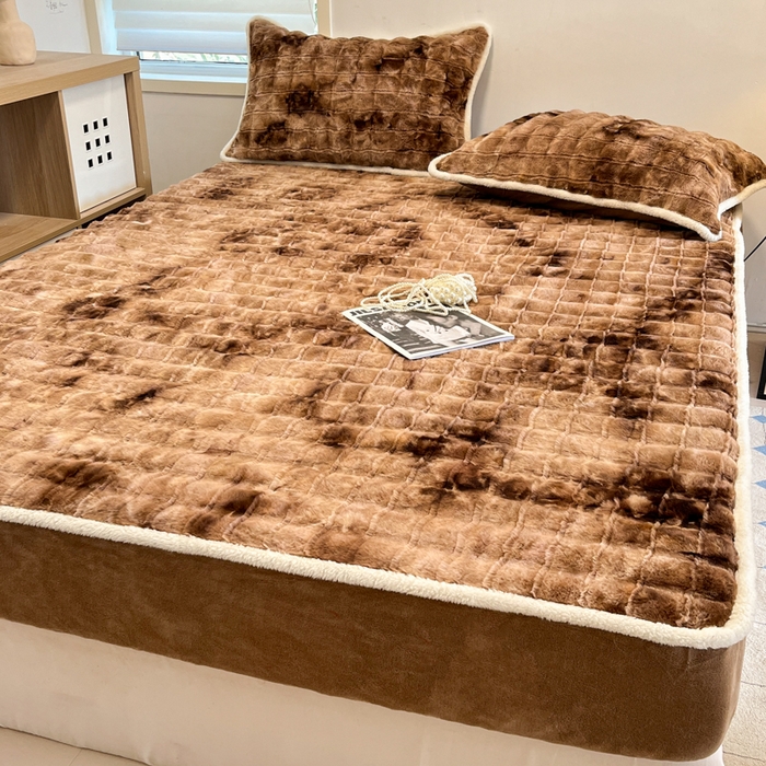 91家纺网 家纺一手货源 找家纺 琪格格纺织 2024新款加厚320克兔毛绒全包床笠 兔毛绒床笠-渐变棕