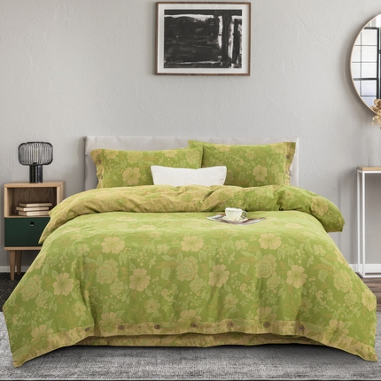 91家纺网 家纺一手货源 找家纺 （总）鲁爱 2025新款全棉色织双层纱纽扣款四件套