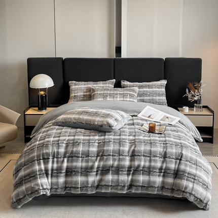 91家纺网 家纺一手货源 找家纺 （总）博纳家纺 2024新款兔毛绒立体格子四件套系列