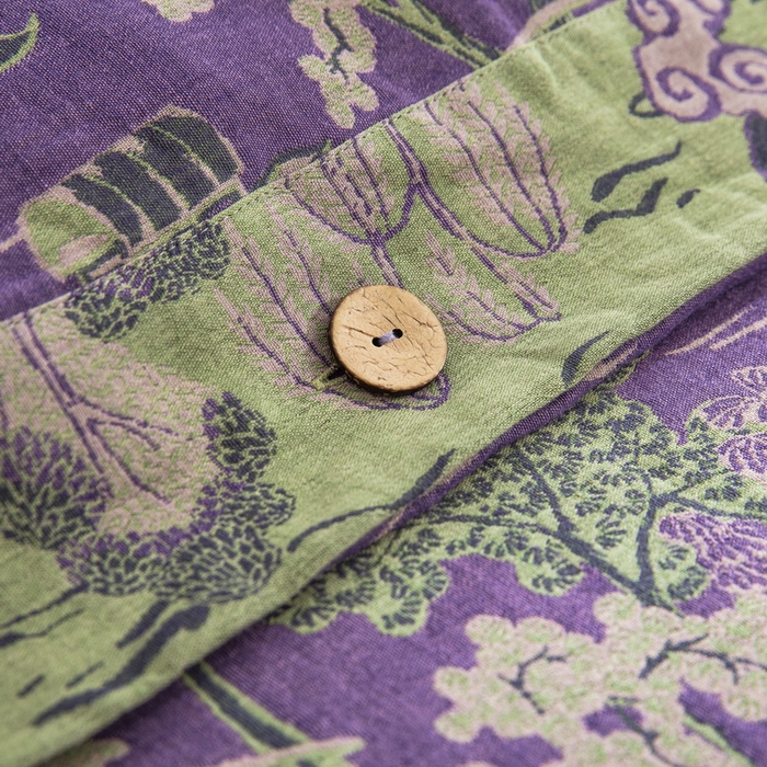 91家纺网 家纺一手货源 找家纺 鲁爱 2025新款全棉色织双层纱纽扣款四件套 烟雨湖畔-紫