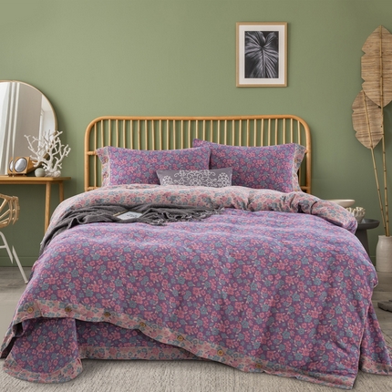 91家纺网 家纺一手货源 找家纺 （总）鲁爱 2025新款全棉色织双层纱纽扣款四件套