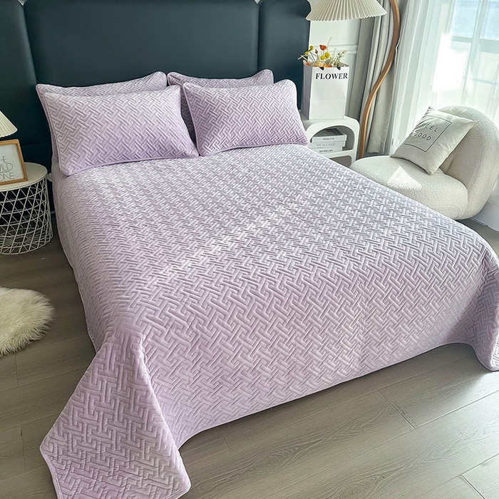 91家纺网 家纺一手货源 找家纺 恋绒家纺 2025新款高克重240克宝宝绒床盖一面绒一面棉床罩 优雅紫