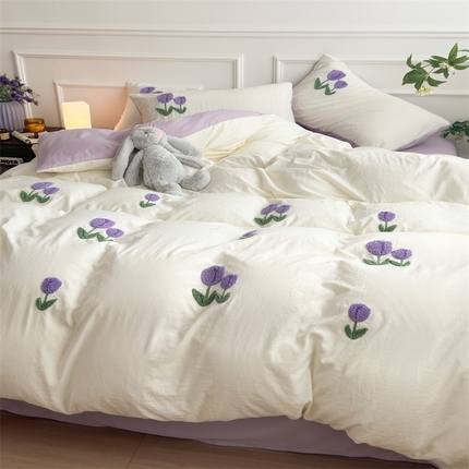91家纺网 家纺一手货源 找家纺 多品家纺 2024新款水洗棉毛巾绣【单被套】郁见花海 郁见花海白+紫
