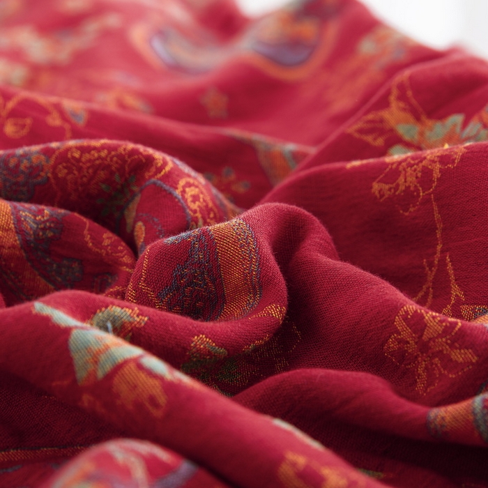 91家纺网 家纺一手货源 找家纺 鲁爱 2025新款全棉色织双层纱纽扣款四件套 金玉满堂-红