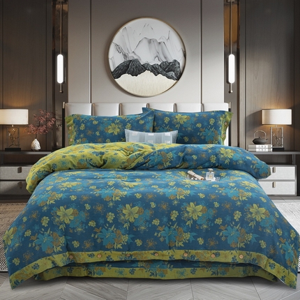 91家纺网 家纺一手货源 找家纺 （总）鲁爱 2025新款全棉色织双层纱纽扣款四件套