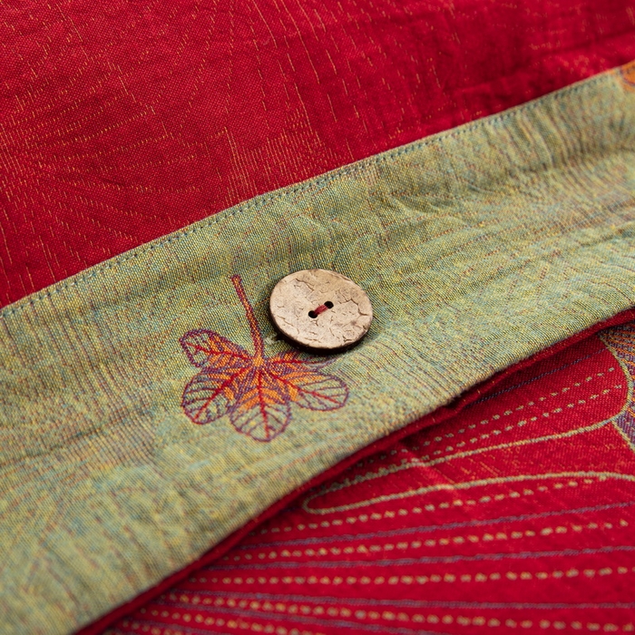 91家纺网 家纺一手货源 找家纺 鲁爱 2025新款全棉色织双层纱纽扣款四件套 银彬乡恋-红