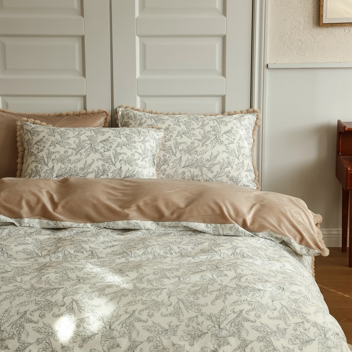 91家纺网 家纺一手货源 找家纺 棉眠 2024新款棉加绒毛球款四件套第二批 秋日风铃（棉加绒）