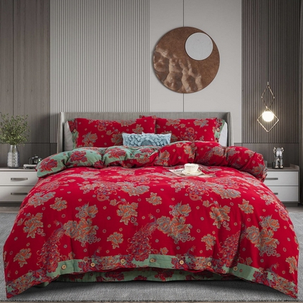 91家纺网 家纺一手货源 找家纺 （总）鲁爱 2025新款全棉色织双层纱纽扣款四件套