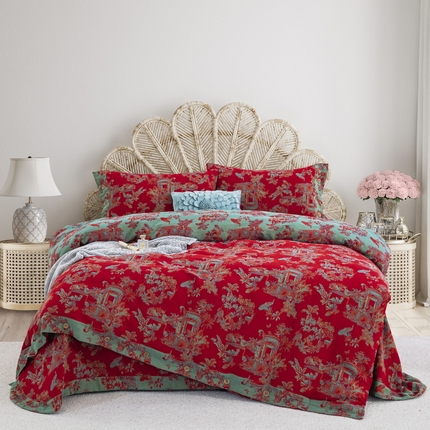 91家纺网 家纺一手货源 找家纺 （总）鲁爱 2025新款全棉色织双层纱纽扣款四件套