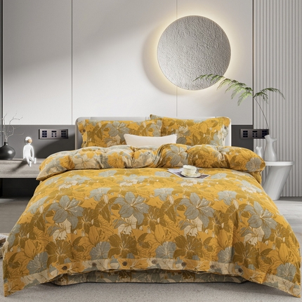 91家纺网 家纺一手货源 找家纺 （总）鲁爱 2025新款全棉色织双层纱纽扣款四件套