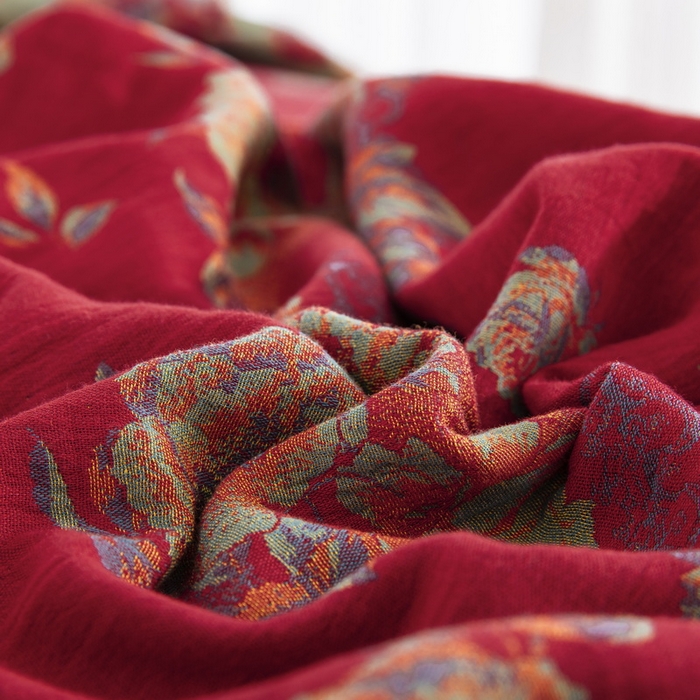 91家纺网 家纺一手货源 找家纺 鲁爱 2025新款全棉色织双层纱纽扣款四件套 潘之花园-红